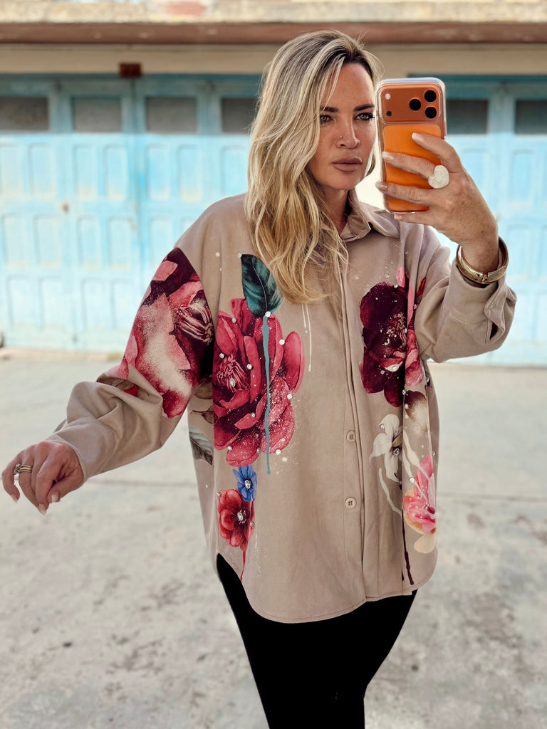 Suede Floral Diamond Shacket