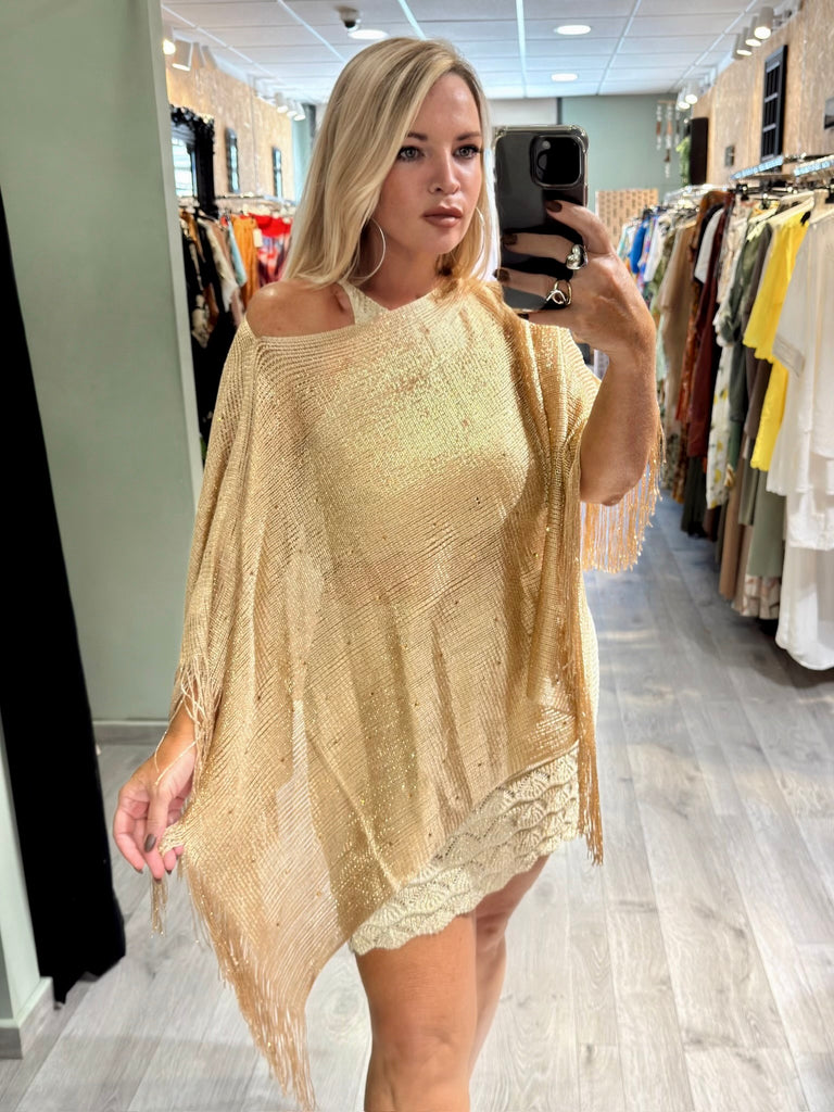 Gold Shimmer Summer Knit Poncho