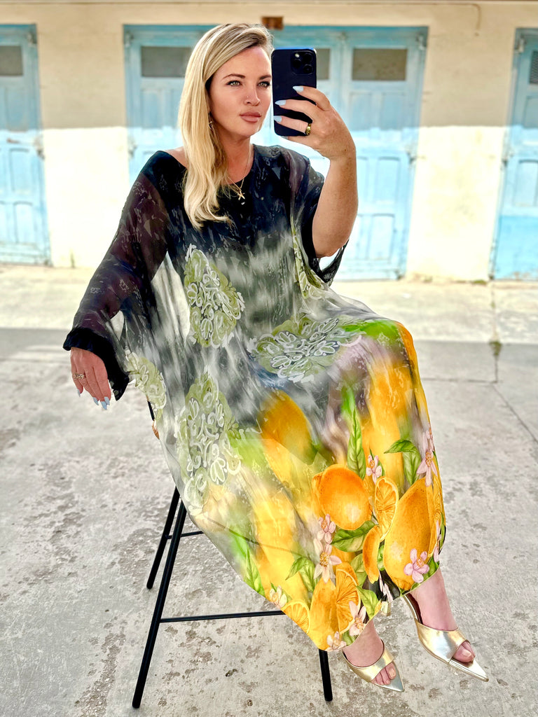 Black Sorrento Silk Kaftan Dress