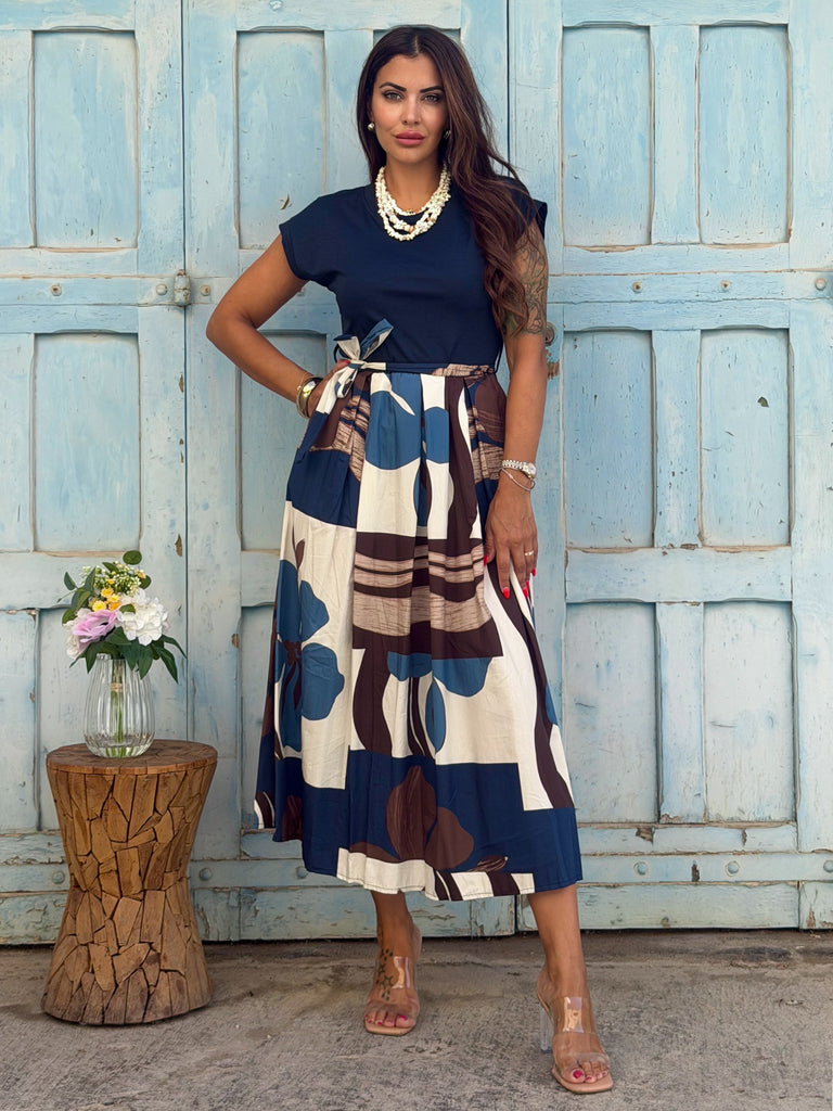 Valeria Mixed-Media T-Shirt Maxi Dress - Navy