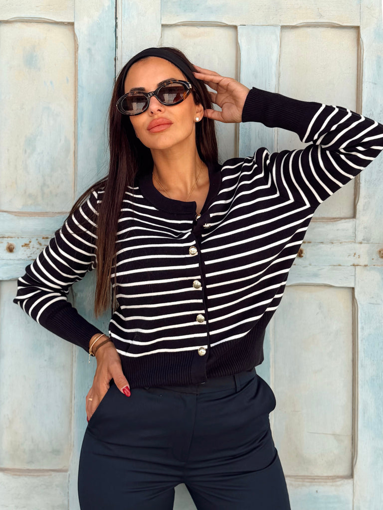 The Montclair Cardigan - Navy & White - Bougie Collection