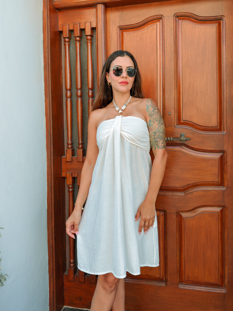 White Strapless Beaded Dress