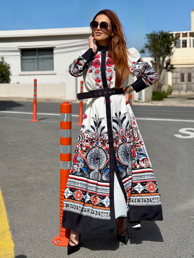 Midnight Rose Baroque Shirt Dress