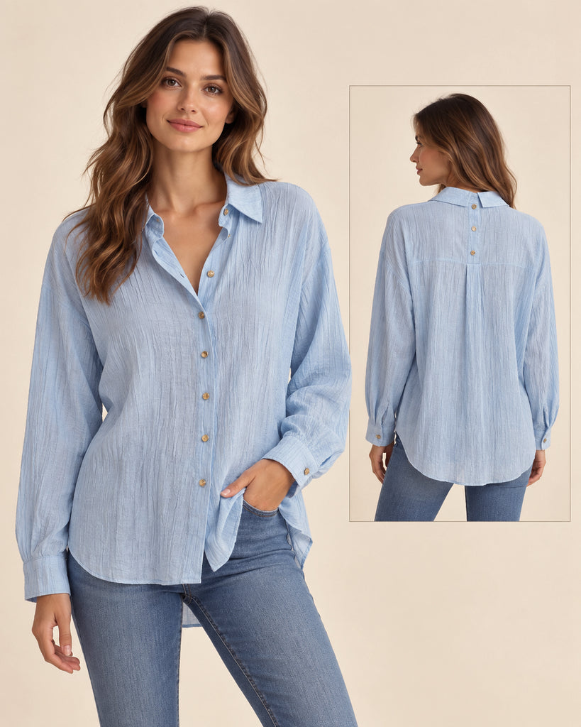 Éloise Textured Shirt - Blue - Bougie Collection