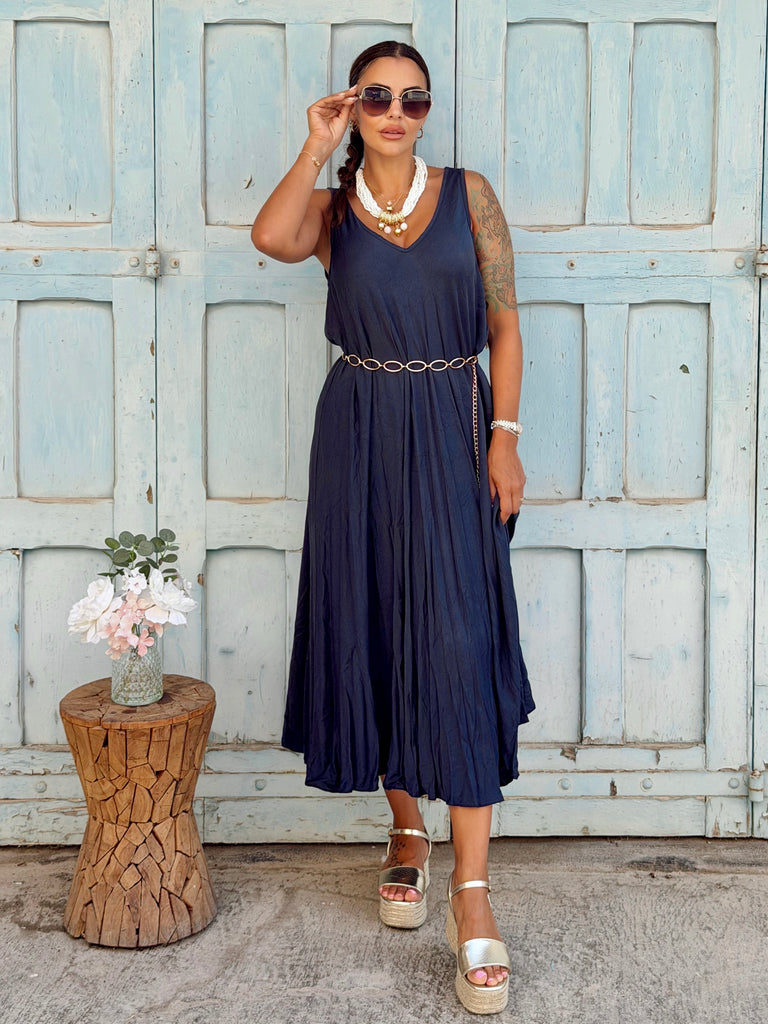 Elara Viscose Maxi Dress - Navy