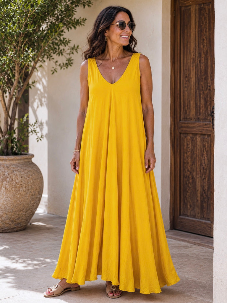 Gold Bellissima Luxe Silky Viscose Maxi Dress