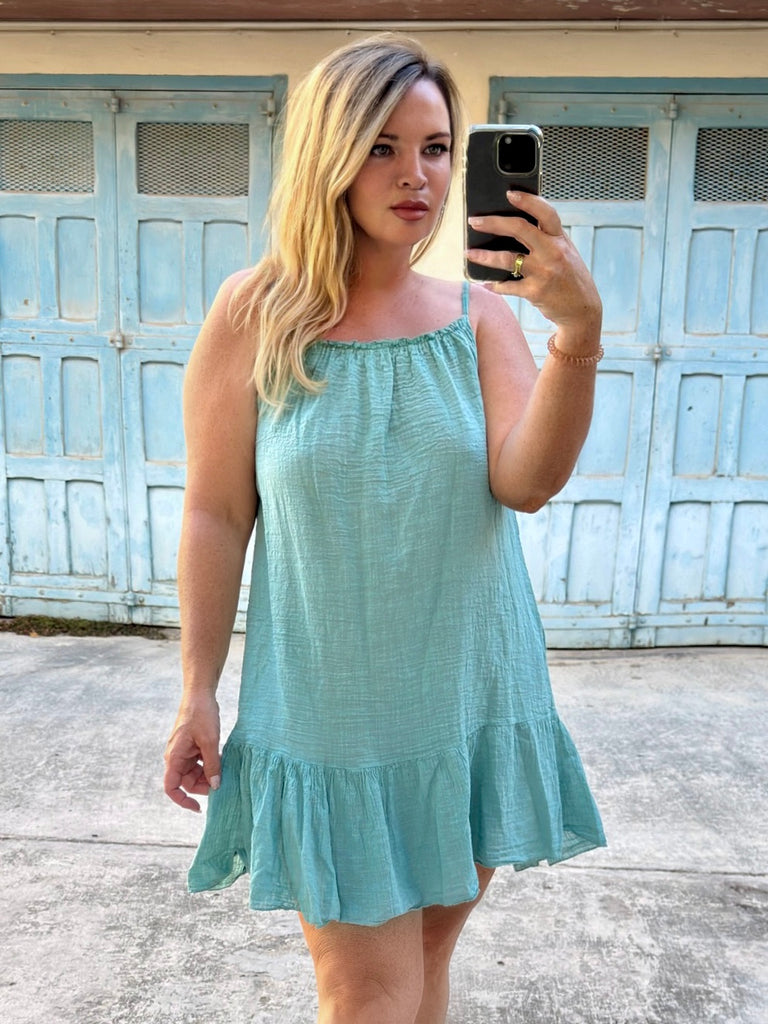 Teal Cotton Linen Day Dress