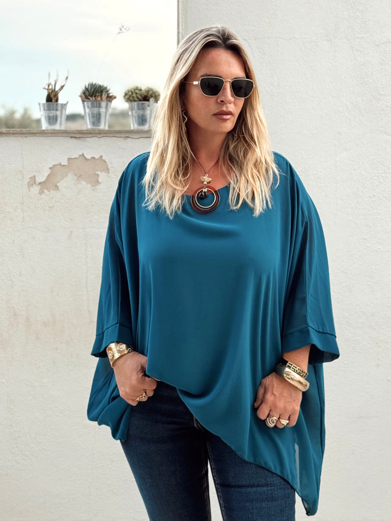 Luna Chiffon Tunic Top & Necklace - Petrol