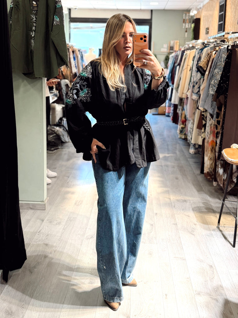 Black Sequins Kimono