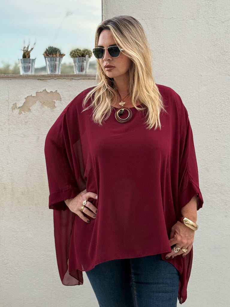 Luna Chiffon Tunic Top & Necklace - Bordeaux
