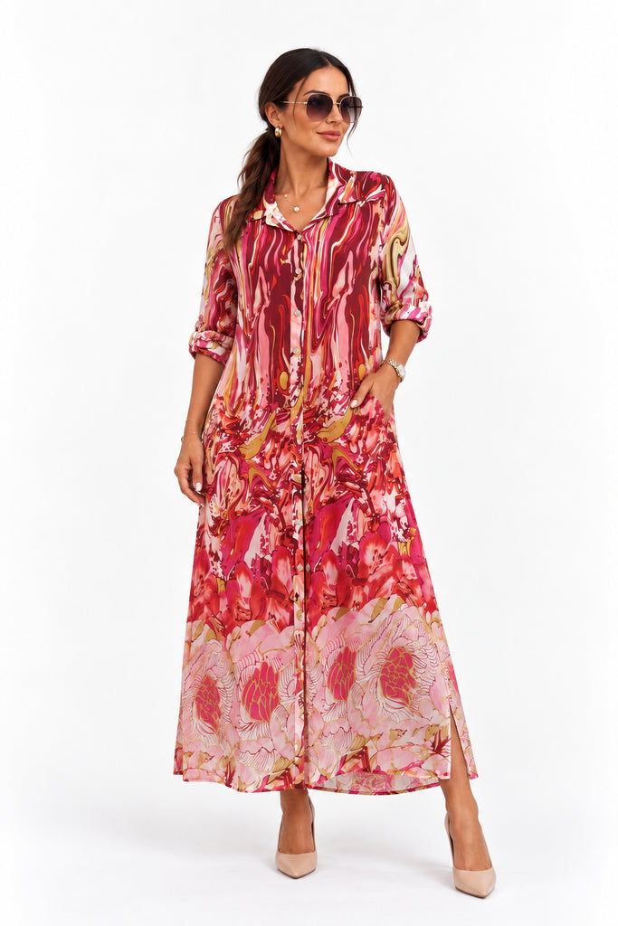 Fuchsia Marais Silk Shirt Dress