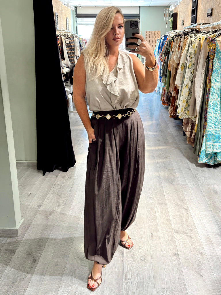 Taupe Ruffle Blouse