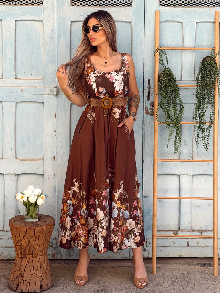 Cocoa Blossom Butterfly Maxi Dress