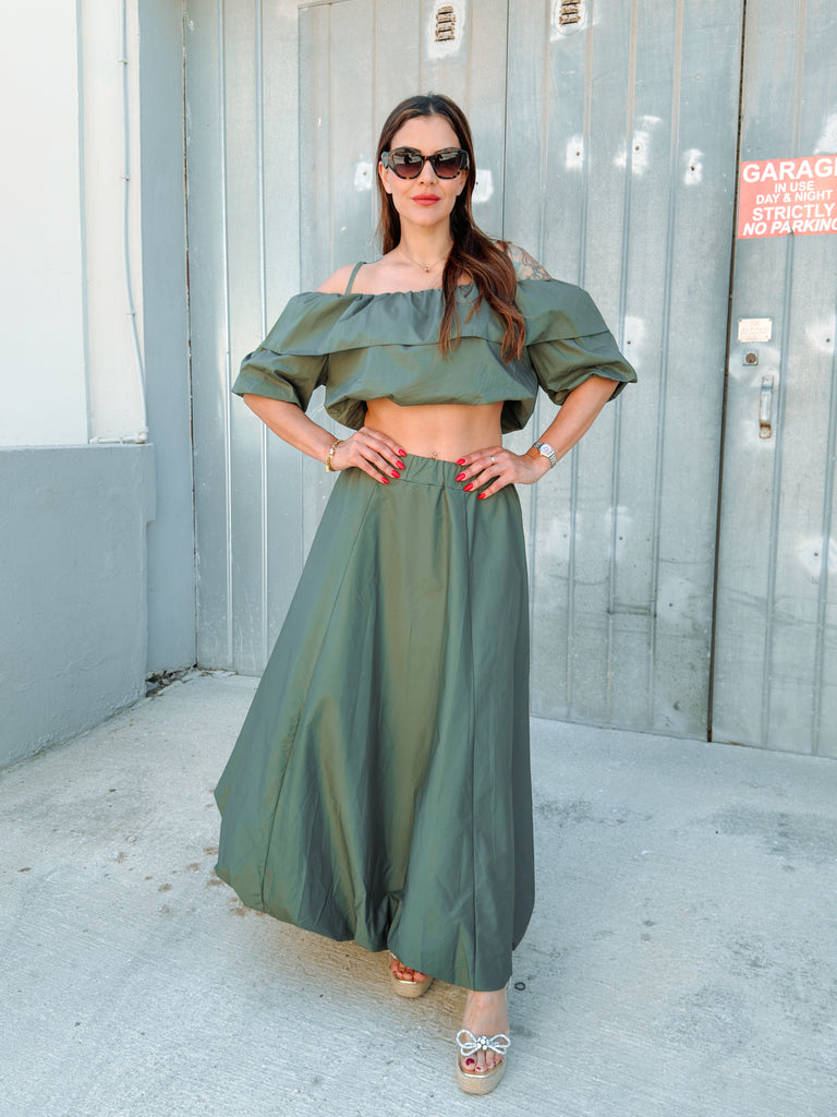 Olive Off Shoulder Co-ord Set