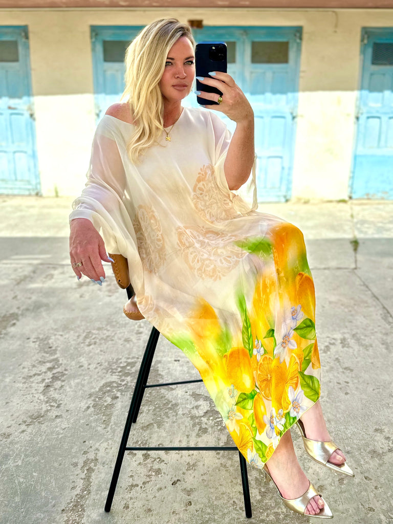 Cream Sorrento Silk Kaftan Dress