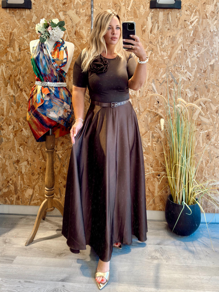 Chocolate Belle Rosette Maxi Dress