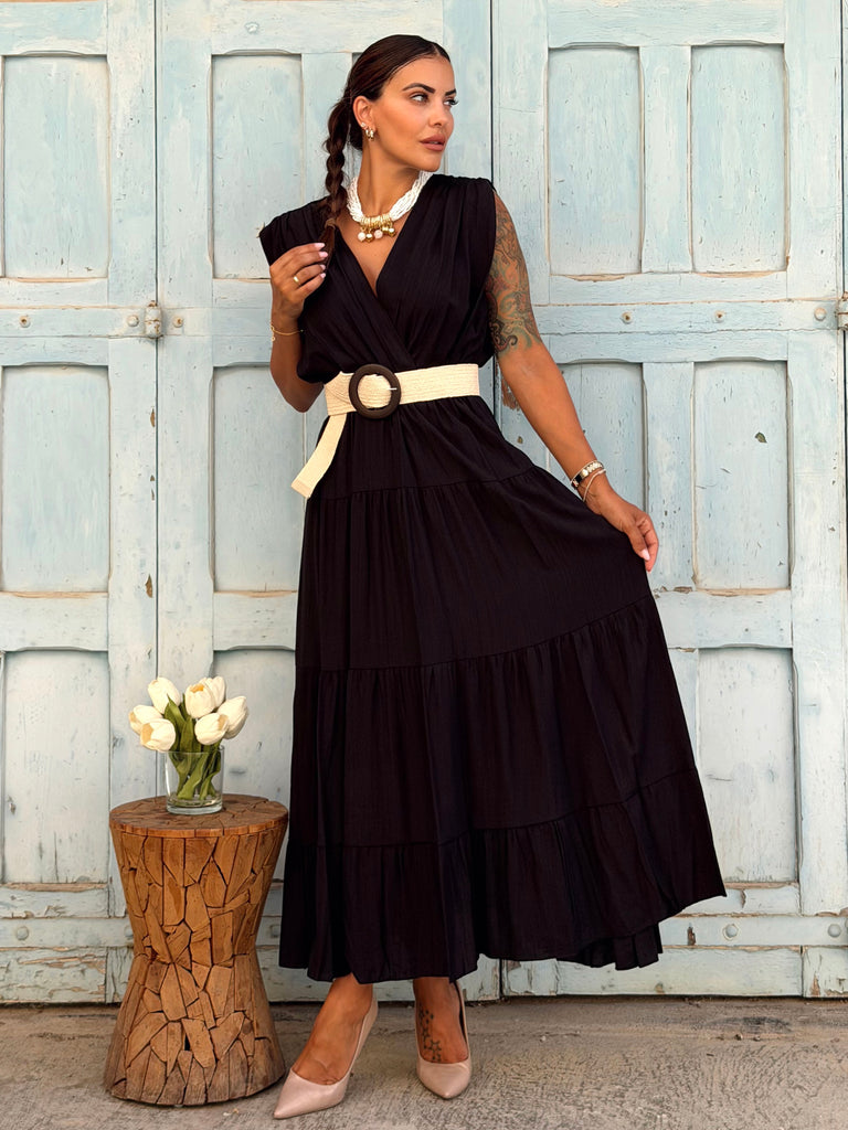 The Black Elara Tiered Maxi Dress. Love my Body