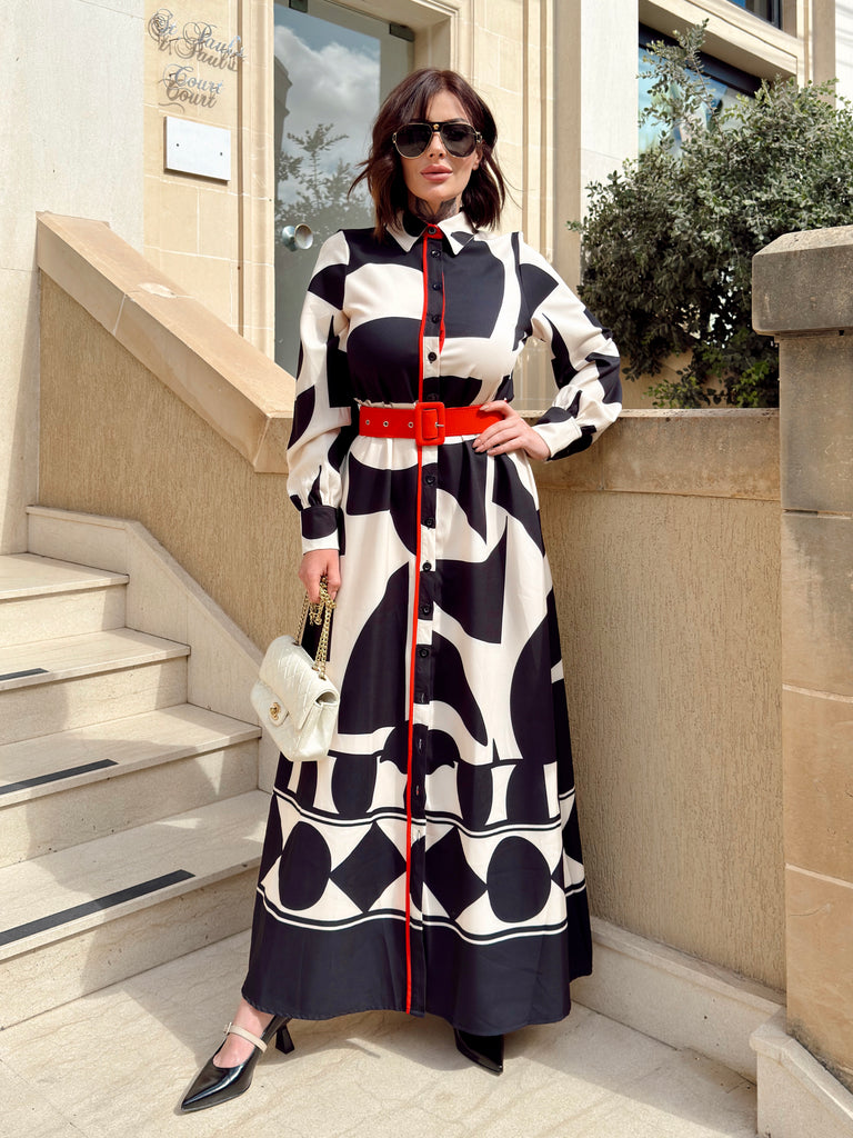 Geo Chic Luxe Maxi Shirt Dress