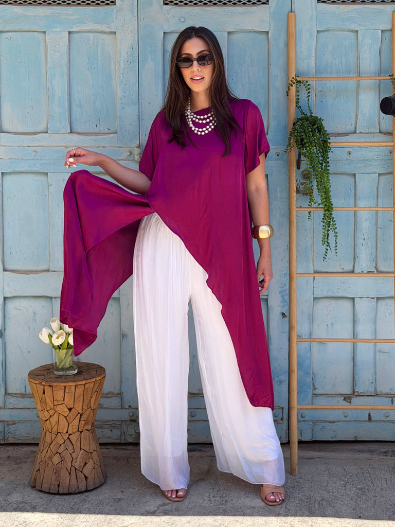 White Mist Silk Palazzo Trousers