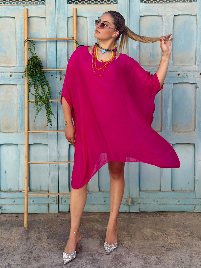 Magenta Capri Pure Silk Kaftan Sress