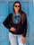 Oriane Jewel Trim Denim Collar Knit - Black