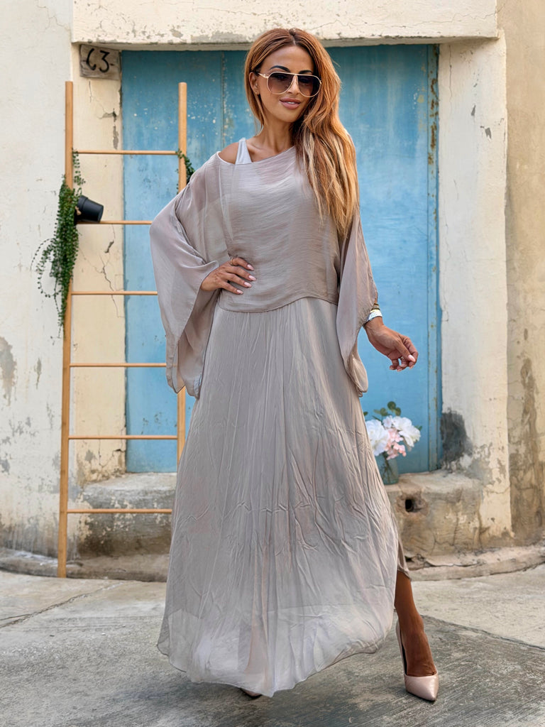 Élise Atelier Cape Luxe Pure Silk Two-Piece Set - Taupe