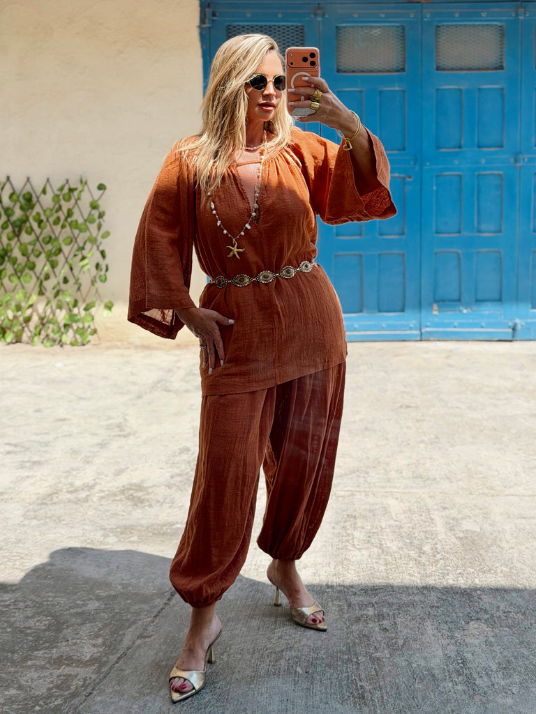 The Capri Cotton Tunic Set - Rust