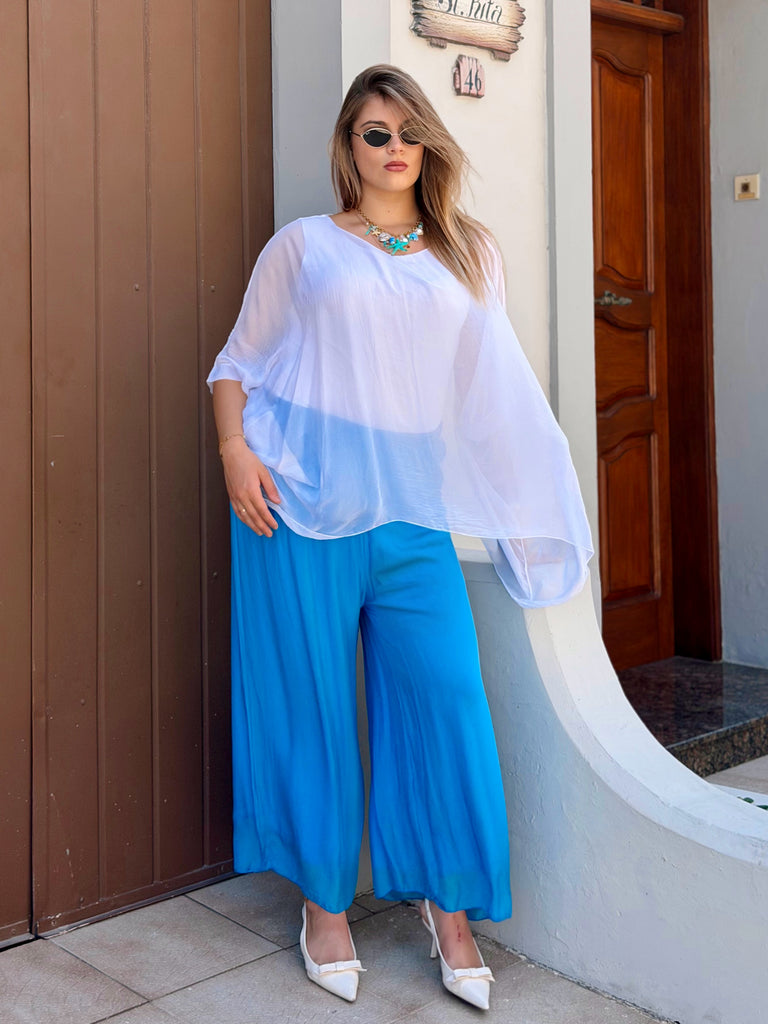 Turquoise Pure silk Trousers