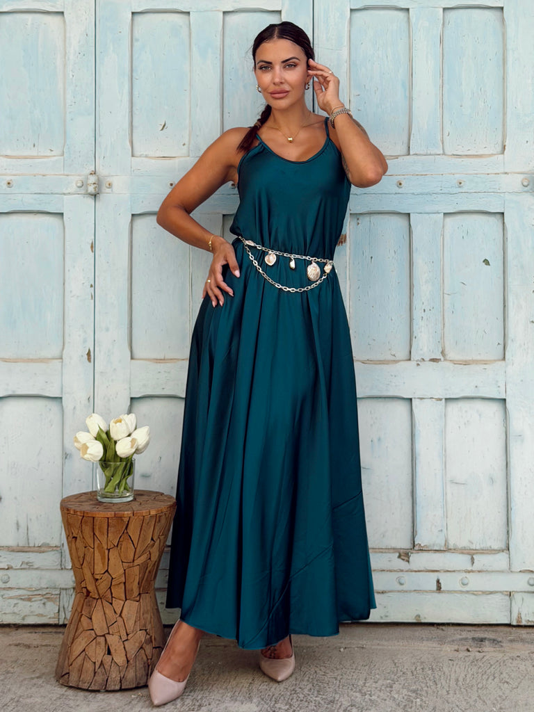 The Valentina Silky Satin Maxi Dress - Petrol