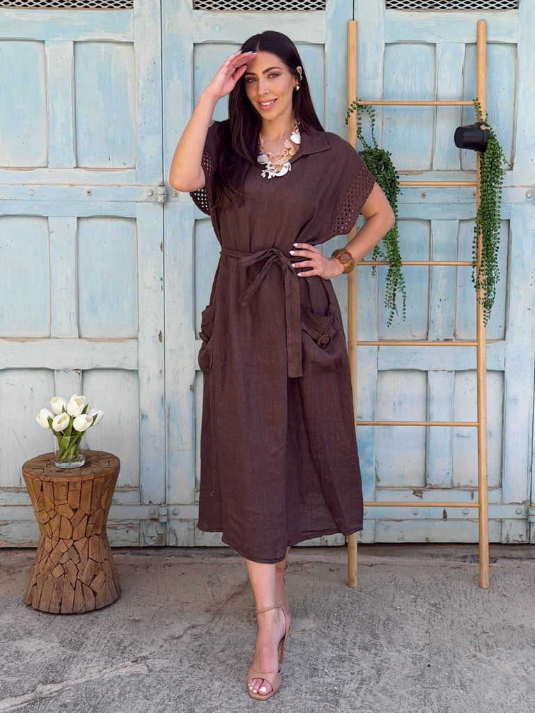 Cioccolato Riviera Pure Linen & Crochet Dress