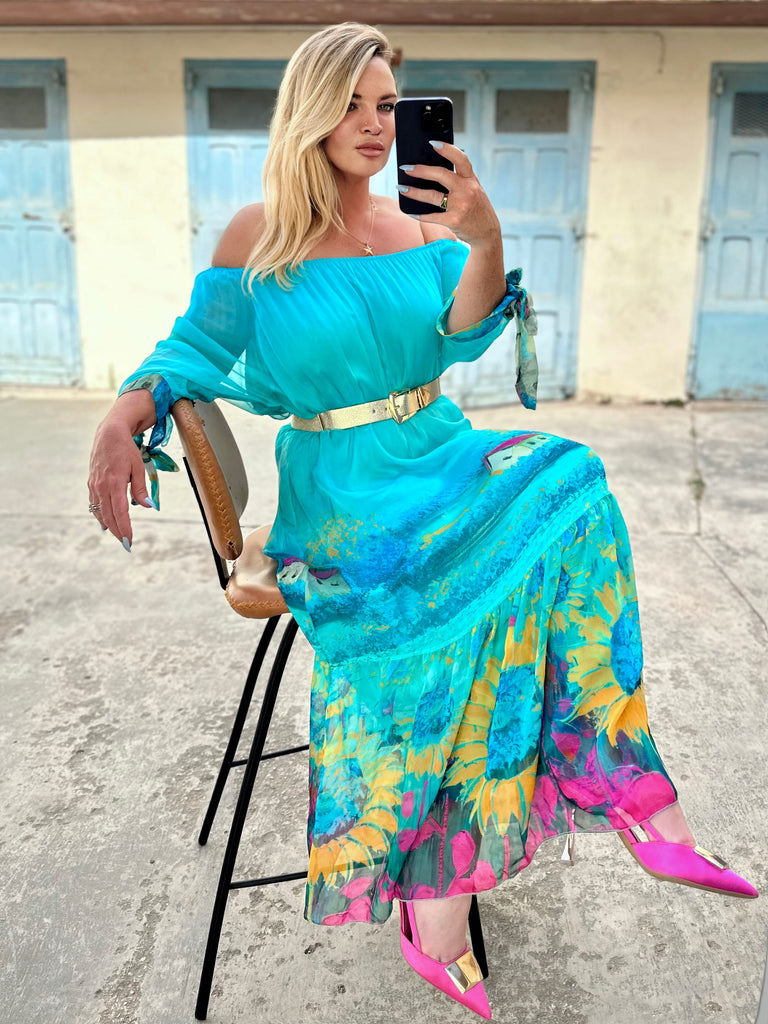 Acqua Tuscan Silk Sunflower Dress