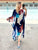 Navy and Coral Silk Kaftan