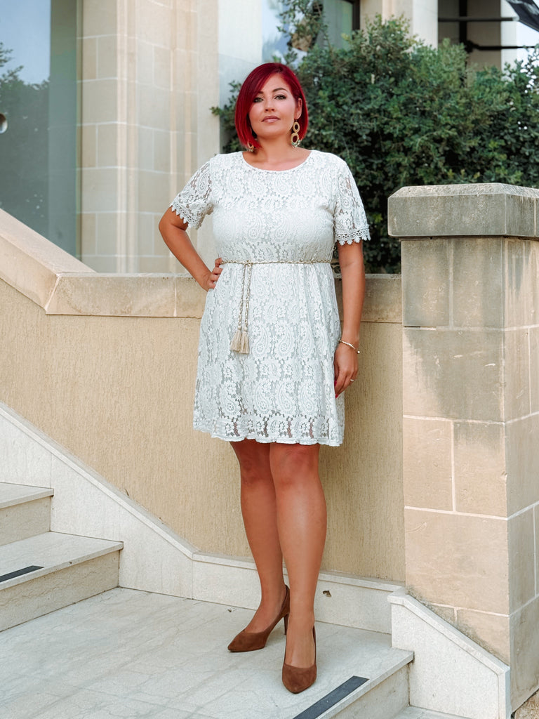 Beige Lace Crochet Dress