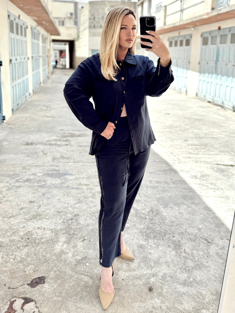 Navy Linen Shirt Set