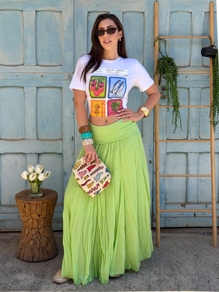 Lime Sorbet Cotton Maxi Skirt