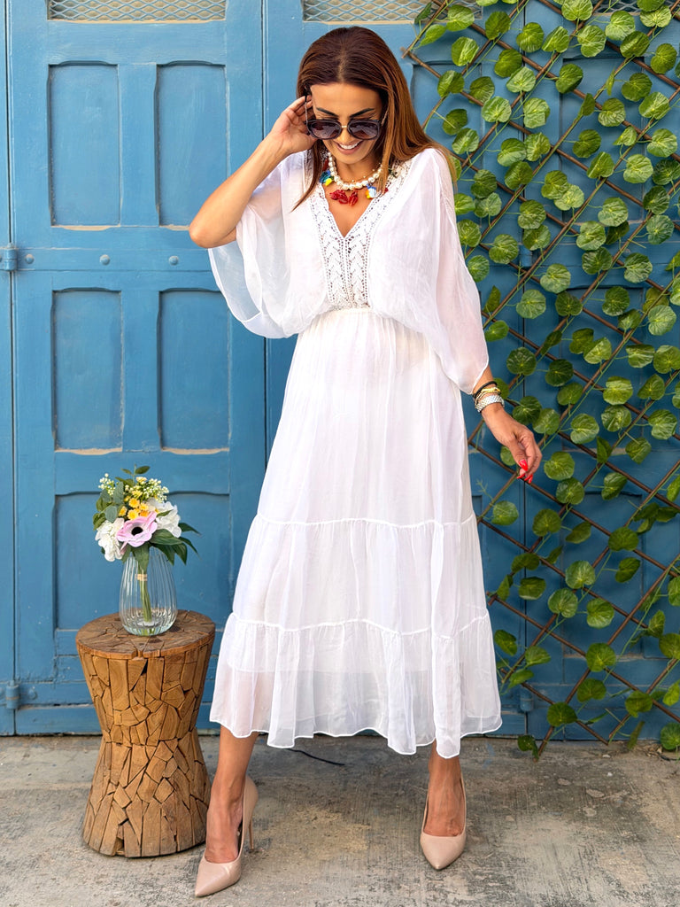 Desert White Pearl Silk Dress