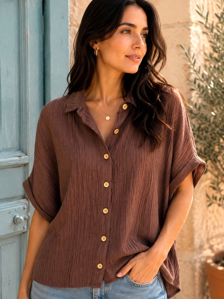 The Bellagio Relaxed Blouse - Mocha - Bougie Collection