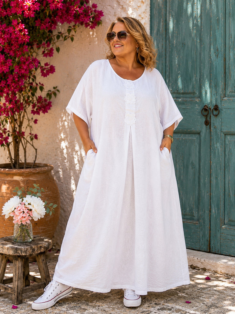 Fleur de Lin Pure Linen Maxi Dress - White