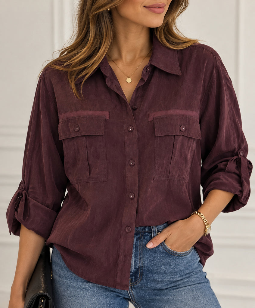 The Margaux Bordeaux Utility Shirt - Bougie Collection