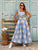 Azure Pinstriped Embroidered Étoile Square-Neck Dress