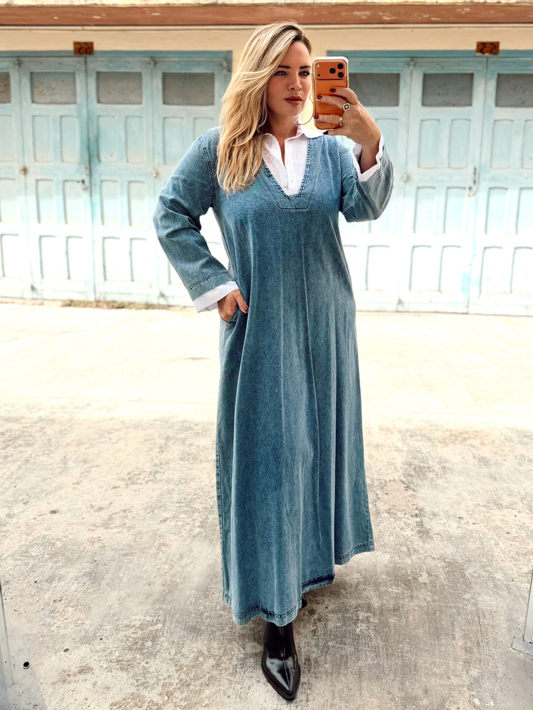 The Vintage Denim Maxi Dress