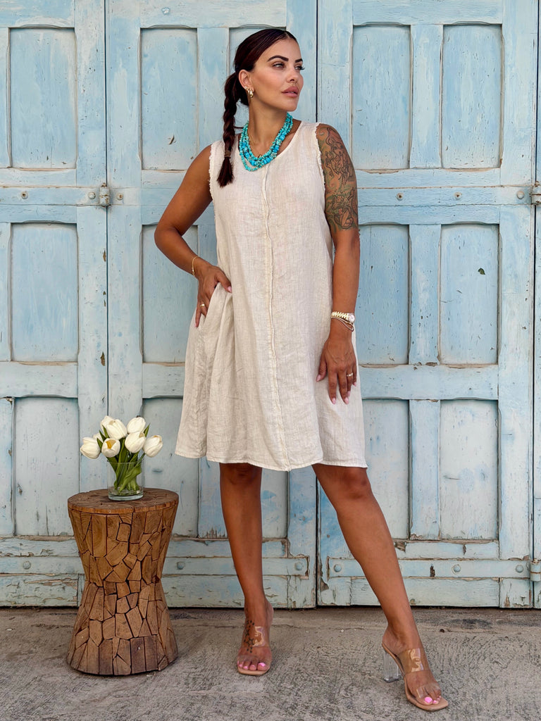 Capri Pure Linen Shift Dress - Natural beige