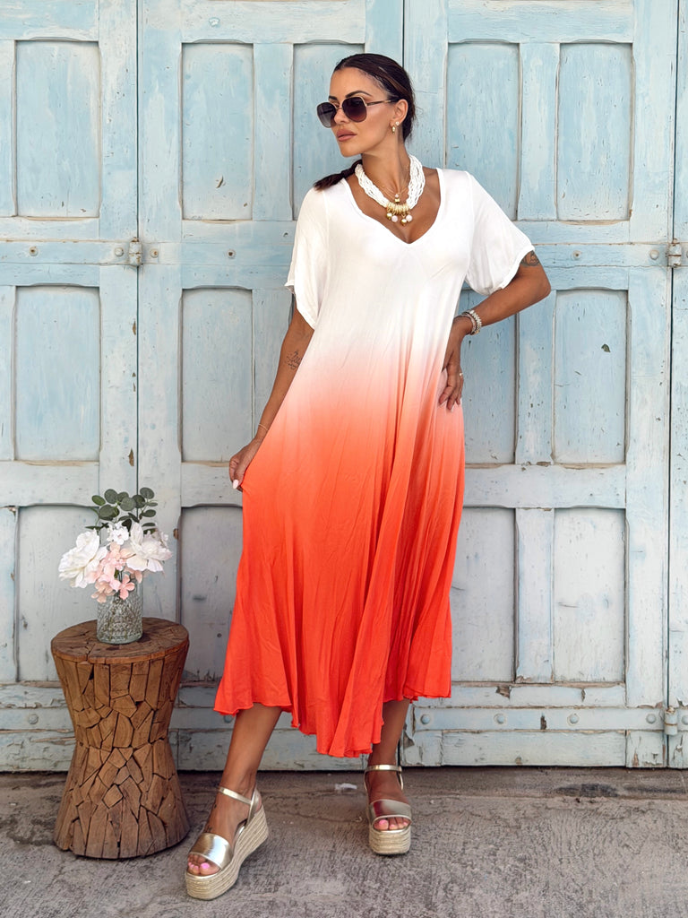 Ombre Luxe Viscose Midi Dress - Coral