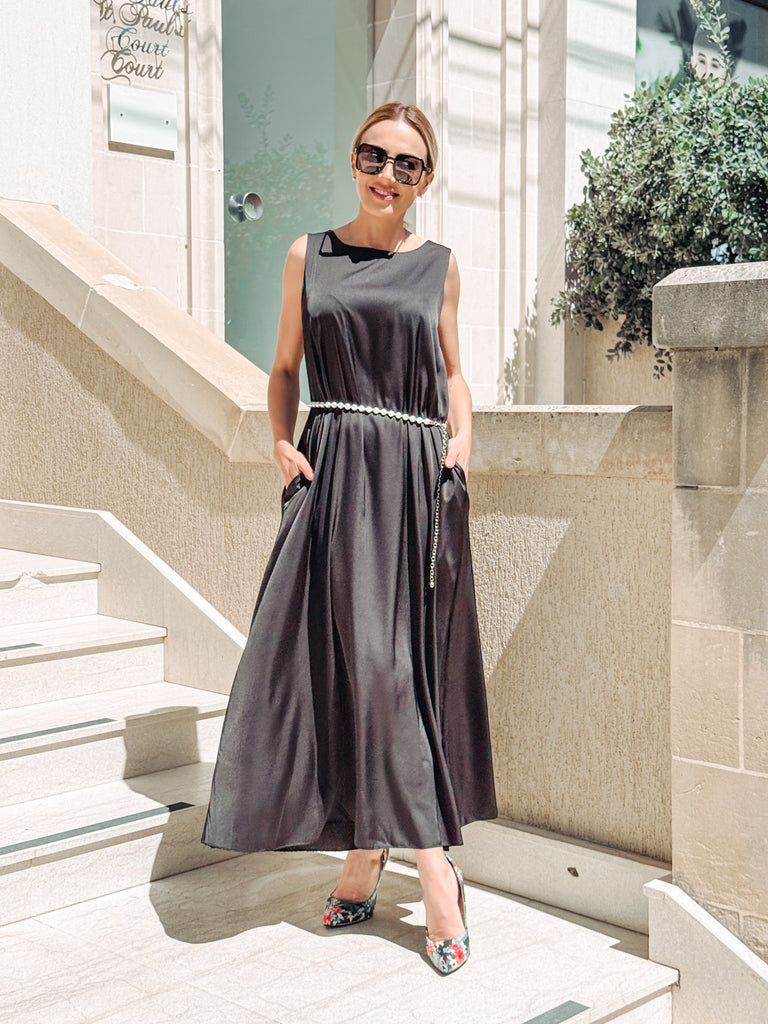 Black Luxe Satin Shift Maxi Dress