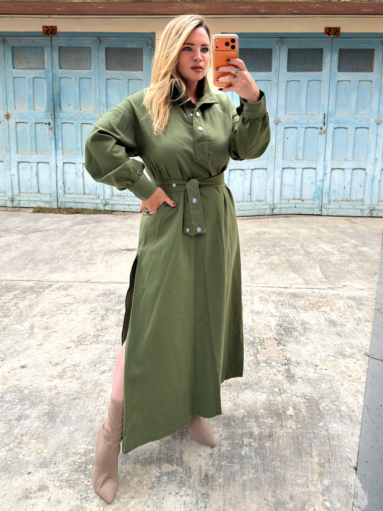 Khaki Denim Elegance Maxi Dress