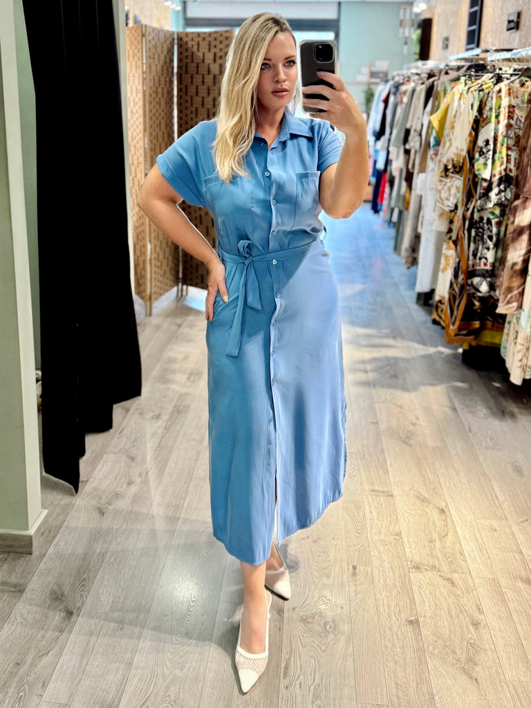 Corn Flower Blue Shirt Dress