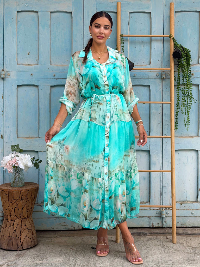 Maison Acqua Fleur Pure Silk Shirt Dress