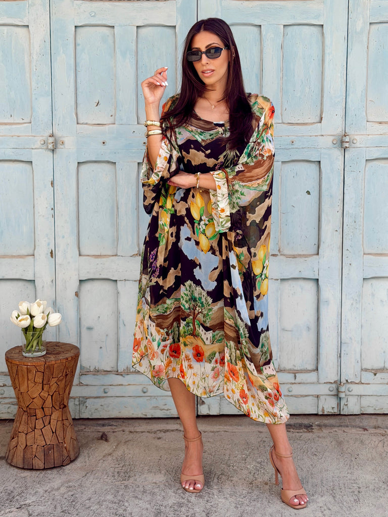 The Villa Limone Silk Kaftan Dress