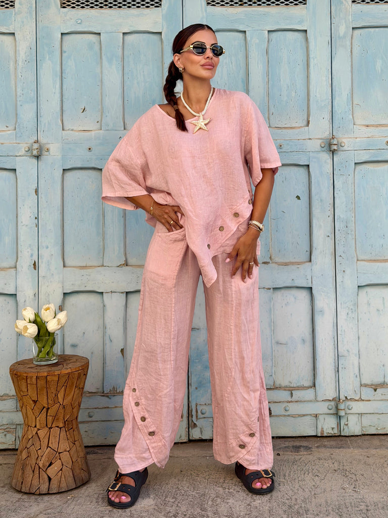 Monaco Pure Linen Co-ord - Blush Pink