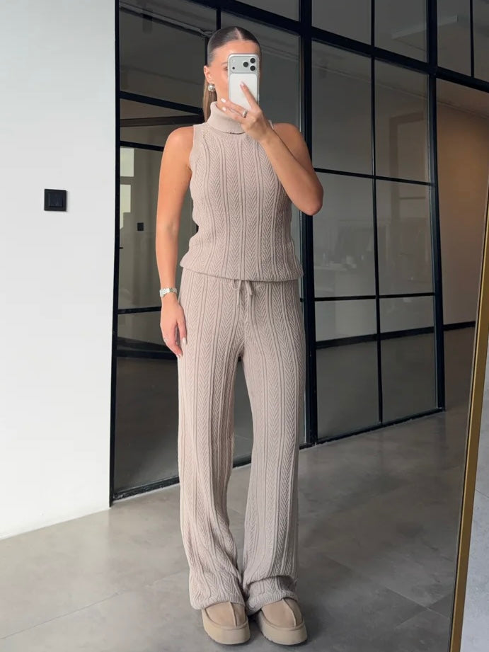 Beige Herringbone Trio Set